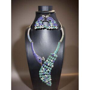 Luxury Cubic Zirconia Peacock Jewelry Set (Necklace & Earrings)